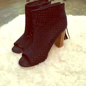 Peep toe navy booties